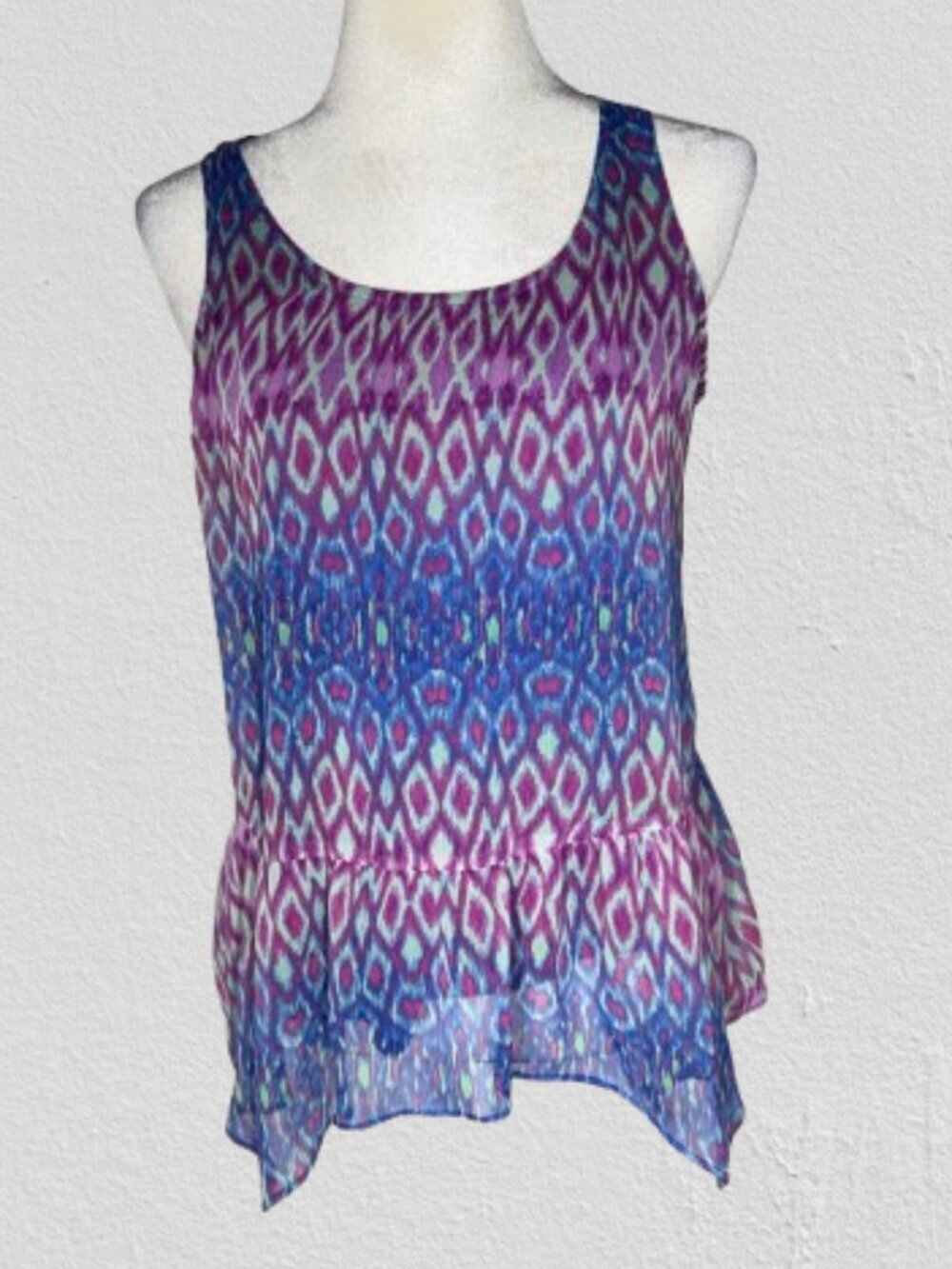 Express Blue Pink Pull On Sleeveless Lined Sheer Tank Top Size Small